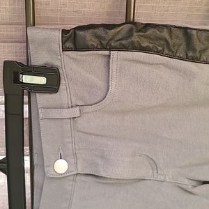 Girl's gray fabric pants with faux leather stripe